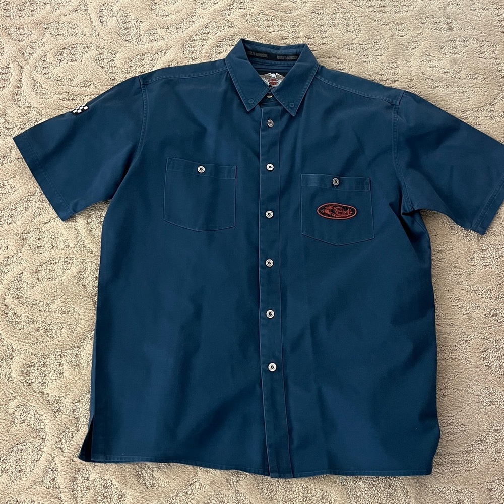Harley-Davidson Blue Button Down Shirt Size Large